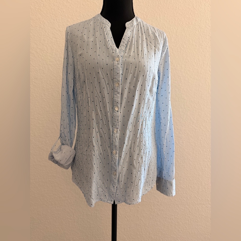 Primark Blue & White Striped Button Shirt | Navy Polka Dot Roll-Up Sleeve Top